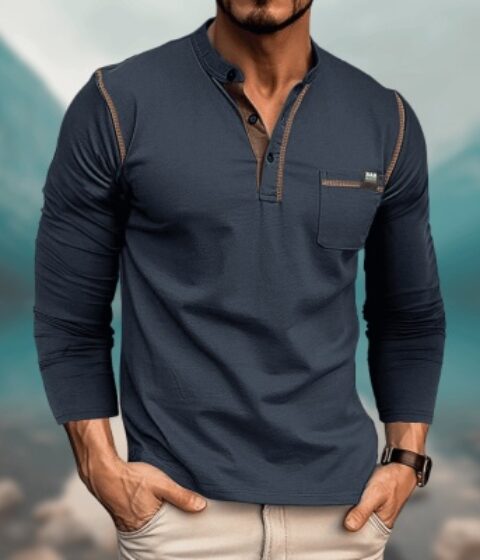 Men's Long Sleeve Color Matching Shirt