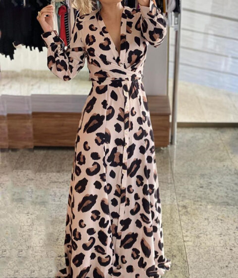 Leopard Print Long Sleeve Dress