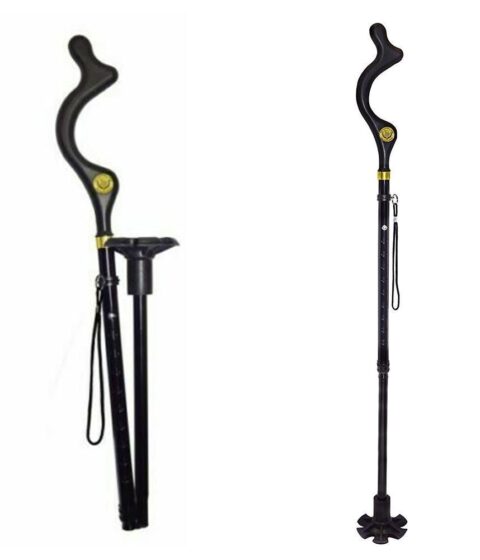 Telescopic Stool Folding Handle Walking Stick