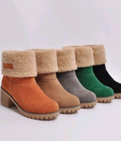 Mid-Tube Thick Heel Suede Snow Boots