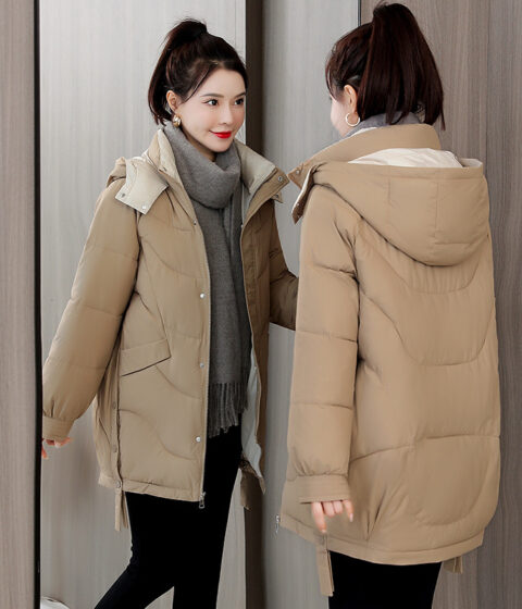 Mid-length Contrast Color Hooded Padded Down Padded Jacket