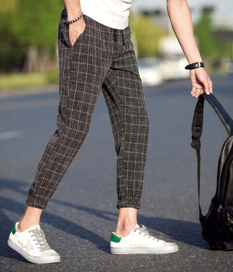 Casual Ankle-Length Plaid Pants