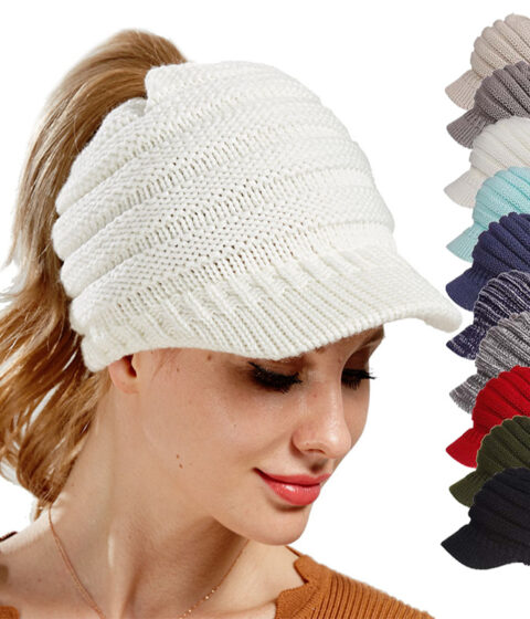 Women Ponytail Beanies Autumn Winter Hats Female Soft Knitting Caps Warm Ladies Skullies