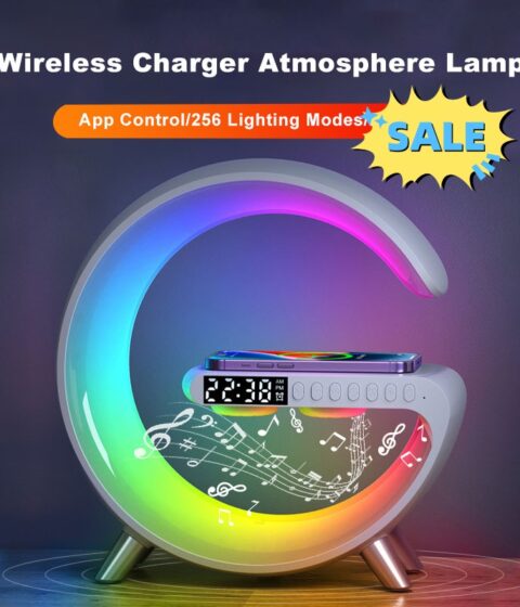 2023 New Intelligent G Shaped LED Lamp Bluetooth Speake Wireless Charger Atmosphere Lamp App Control For Bedroom Home Decor