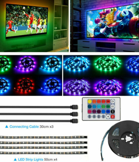 4x50CM USB 5V RGB LED Strip Background Light Remote Kit For TV Computer Lamp