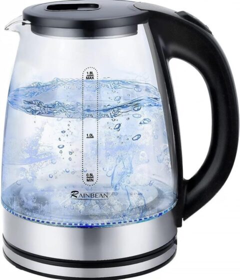 Electric Kettle Water Boiler, 1.8L Electric Tea Kettle, Wide Opening Hot Water Boiler With LED Light, Auto Shut-Off & Boil Dry Protection, Glass Black