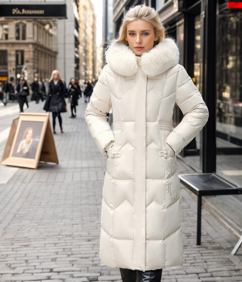 Winter Long Coat With Thickened Fur Collar Straight Slim Cotton-padded Jacket Women